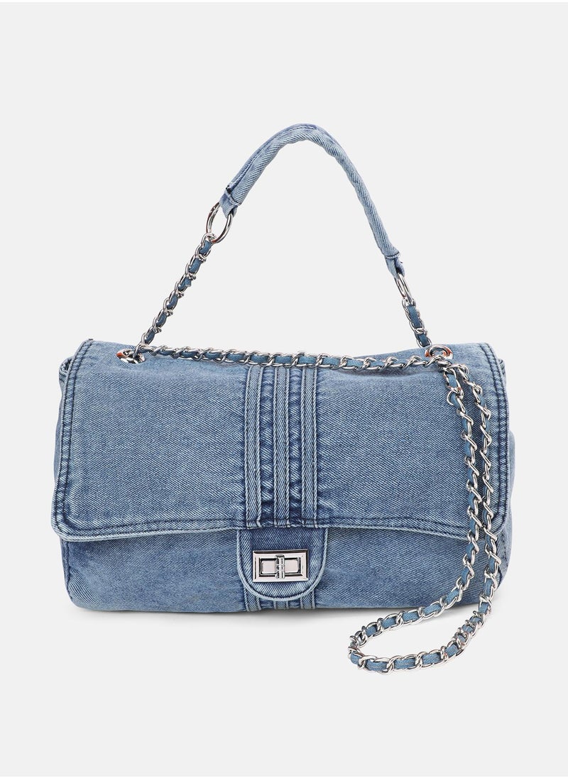 Haute Sauce Solid Magnet Lock Regular Denim Sling Bag For Women  - Image 4