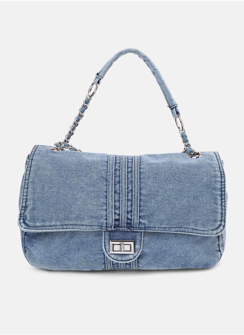 Haute Sauce Solid Magnet Lock Regular Denim Sling Bag For Women  - Image 5