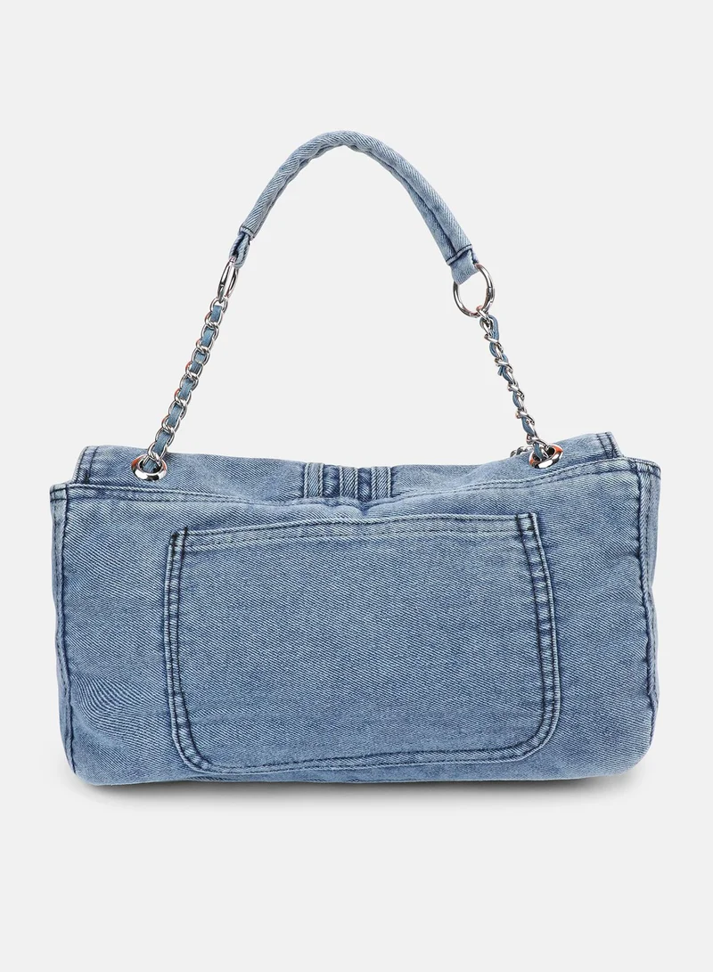 Haute Sauce Solid Magnet Lock Regular Denim Sling Bag For Women