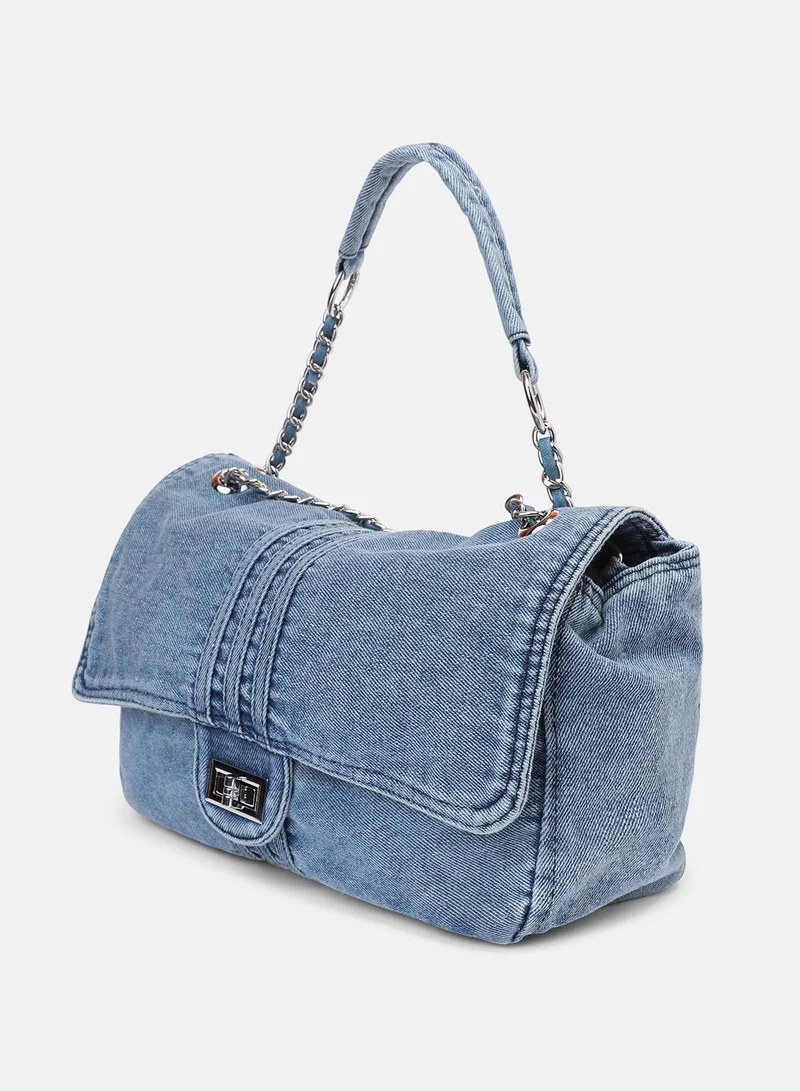 Haute Sauce Solid Magnet Lock Regular Denim Sling Bag For Women