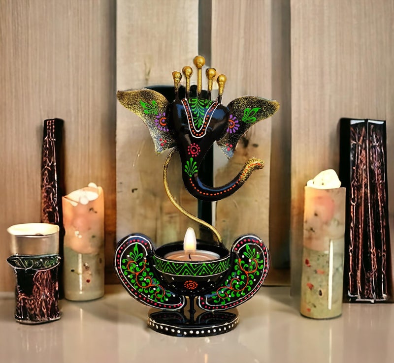 Vipron Iron T Light Ganesh Candle Holder showpiece Candle Stand Living Room Home Decor (Black) - Image 5
