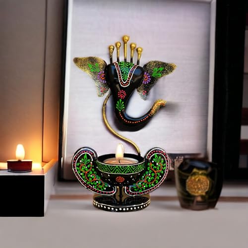 Vipron Iron T Light Ganesh Candle Holder showpiece Candle Stand Living Room Home Decor (Black) - Image 1