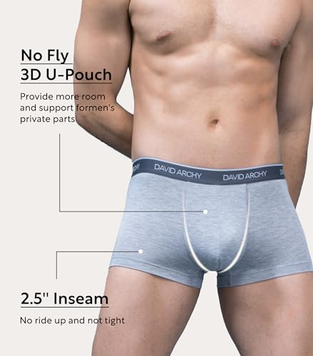 DAVID ARCHY Mens Trunks Underwear Soft Breathable Rayon Made from Bamboo Trunk No Fly Pouch 4-Pack XL 2.5'' - Image 4
