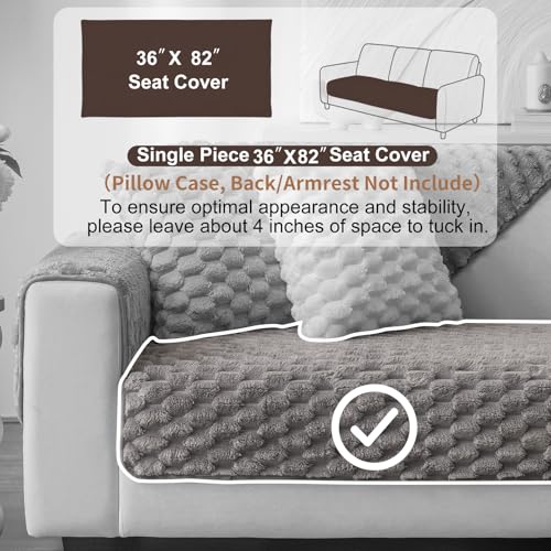 Aucrovee Soft Plush Faux Fur Couch Cover, Fluffy Non Slip Sectional Sofa Covers for 3 Cushion Couch, Furniture Protector Sofa Slipcover(1 PCS 36"x82" Light Grey) - Image 2