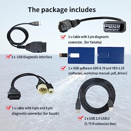 Ytpoools Diagnostic Cable Tool Scanner KIT Compatible with Yamaha YDS 1.33 & Suzuki SDS 8.40 Jet Boat/WaveRunner/Outboard - Image 2