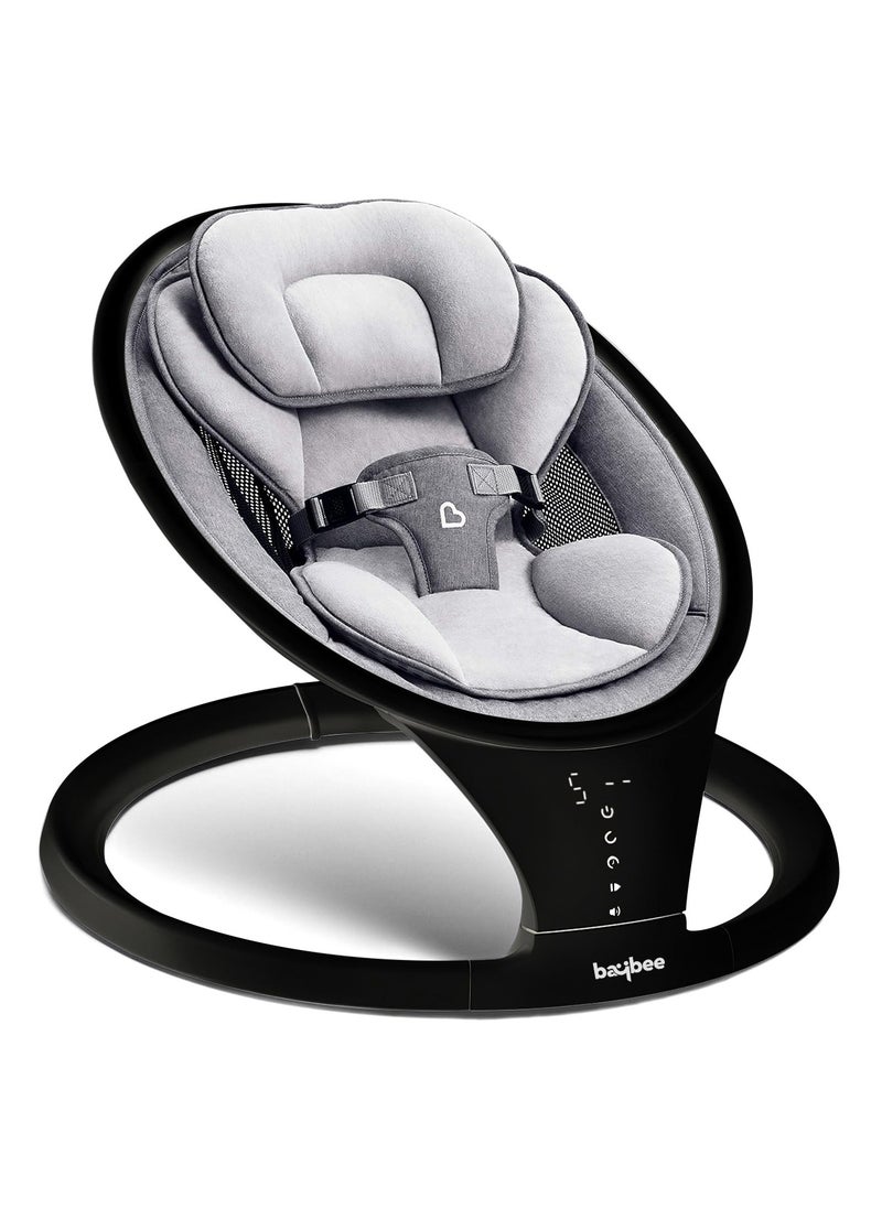 BAYBEE - Sooth N Sway Automatic Electric Baby Swing Cradle for Baby with Bluetooth, Adjustable Swing Speed, Remote Control, Touch Panel & Soothing Vibrations Music Baby Rocker with Mosquito Net, Safety Belt & Toys Toddler Rocker Swing for Baby Black - Image 1