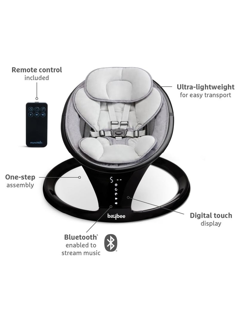 BAYBEE - Sooth N Sway Automatic Electric Baby Swing Cradle for Baby with Bluetooth, Adjustable Swing Speed, Remote Control, Touch Panel & Soothing Vibrations Music Baby Rocker with Mosquito Net, Safety Belt & Toys Toddler Rocker Swing for Baby Black - Image 1