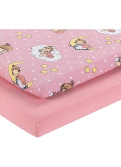EVERYDAY KIDS 2 Pack n Play Mattress Sheets – 100% Jersey Knit Cotton Soft Portable Crib Mattress Sheet for Girls with Pink and Yellow Precious Moments Design  - Image 2