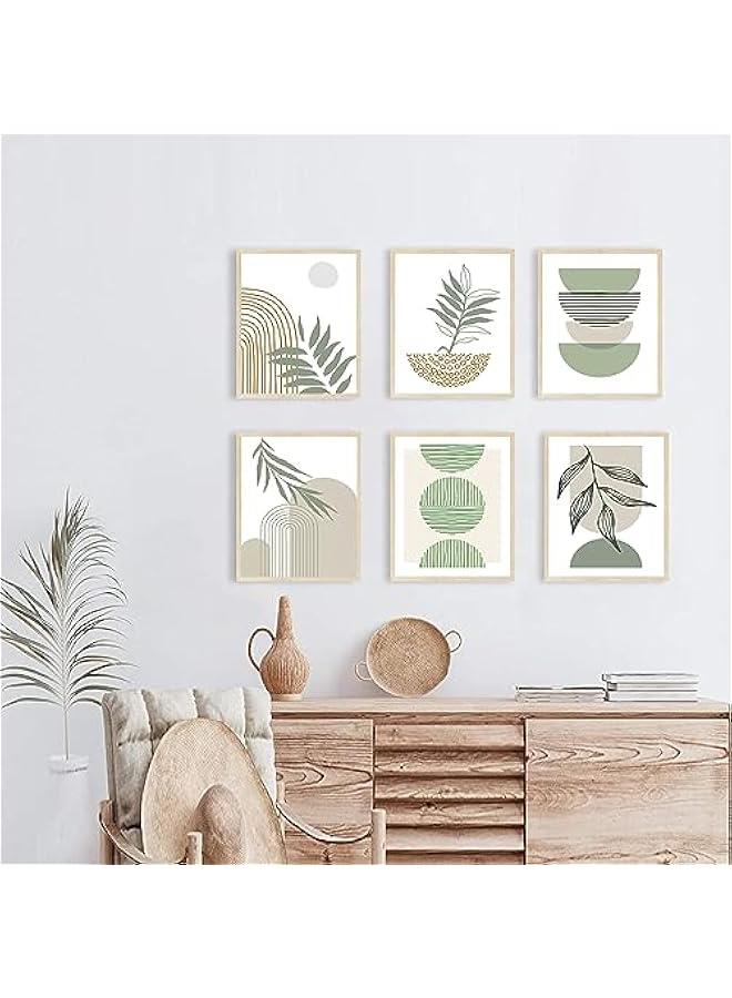 KBKBART Sage Green Boho Wall Art Prints, Abstract Geometric Boho Wall Decor Leaf Sun Moon Line Canvas Art Painting, Minimalist Green Boho Room Decor Posters for Bedroom Gallery Living Room Bathroom Boho Home Decor(8 X 10, Unframed) - Image 2