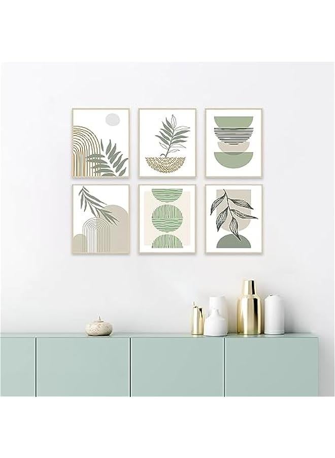 KBKBART Sage Green Boho Wall Art Prints, Abstract Geometric Boho Wall Decor Leaf Sun Moon Line Canvas Art Painting, Minimalist Green Boho Room Decor Posters for Bedroom Gallery Living Room Bathroom Boho Home Decor(8 X 10, Unframed) - Image 3