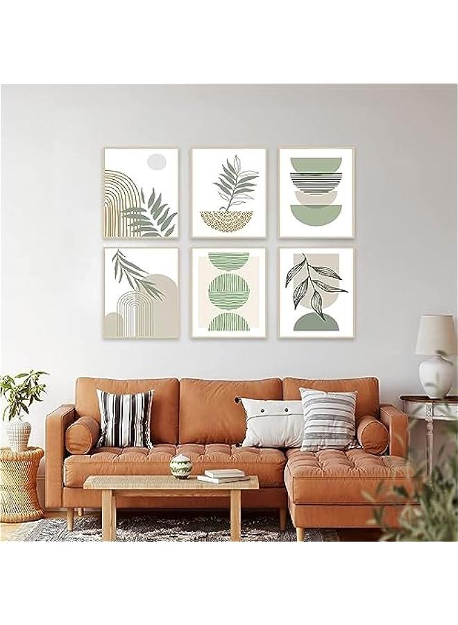 KBKBART Sage Green Boho Wall Art Prints, Abstract Geometric Boho Wall Decor Leaf Sun Moon Line Canvas Art Painting, Minimalist Green Boho Room Decor Posters for Bedroom Gallery Living Room Bathroom Boho Home Decor(8 X 10, Unframed) - Image 4