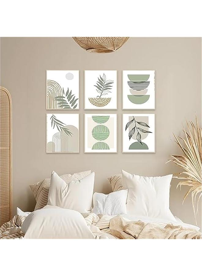KBKBART Sage Green Boho Wall Art Prints, Abstract Geometric Boho Wall Decor Leaf Sun Moon Line Canvas Art Painting, Minimalist Green Boho Room Decor Posters for Bedroom Gallery Living Room Bathroom Boho Home Decor(8 X 10, Unframed) - Image 5