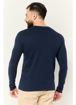 KANGOL Men Crew Neck Long Sleeves Plain T-Shirt, Navy Blue  - Image 3