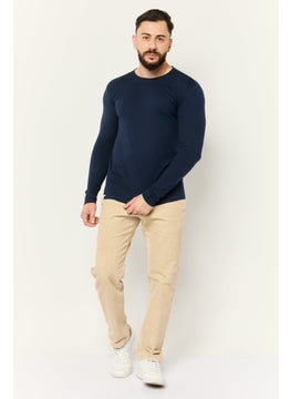 KANGOL Men Crew Neck Long Sleeves Plain T-Shirt, Navy Blue  - Image 4