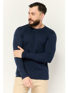 KANGOL Men Crew Neck Long Sleeves Plain T-Shirt, Navy Blue  - Image 1