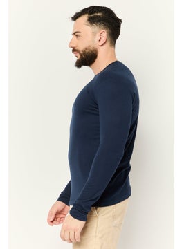 KANGOL Men Crew Neck Long Sleeves Plain T-Shirt, Navy Blue  - Image 2