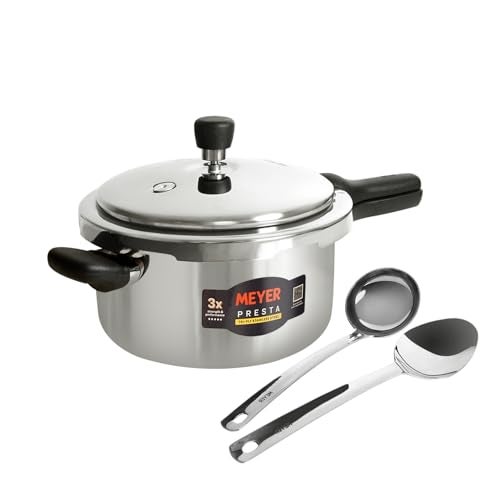 Meyer Presta Stainless Steel Tri-ply Pressure Cooker 5.5 L with Stainless Steel Serving Spoon and Ladle - Image 1
