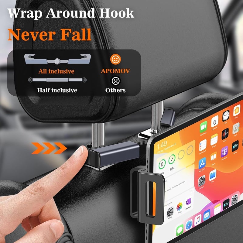 Hold Up حامل تابلت للسيارة، حامل تابلت للآيباد في المقعد الخلفي يناسب شاشات الهواتف/التابلت/الآيباد من 5.5 إلى 11 بوصة، حامل تابلت مع مسند رأس قابل للدوران 360°، أساسيات الرحلات البرية للأطفال - Image 3