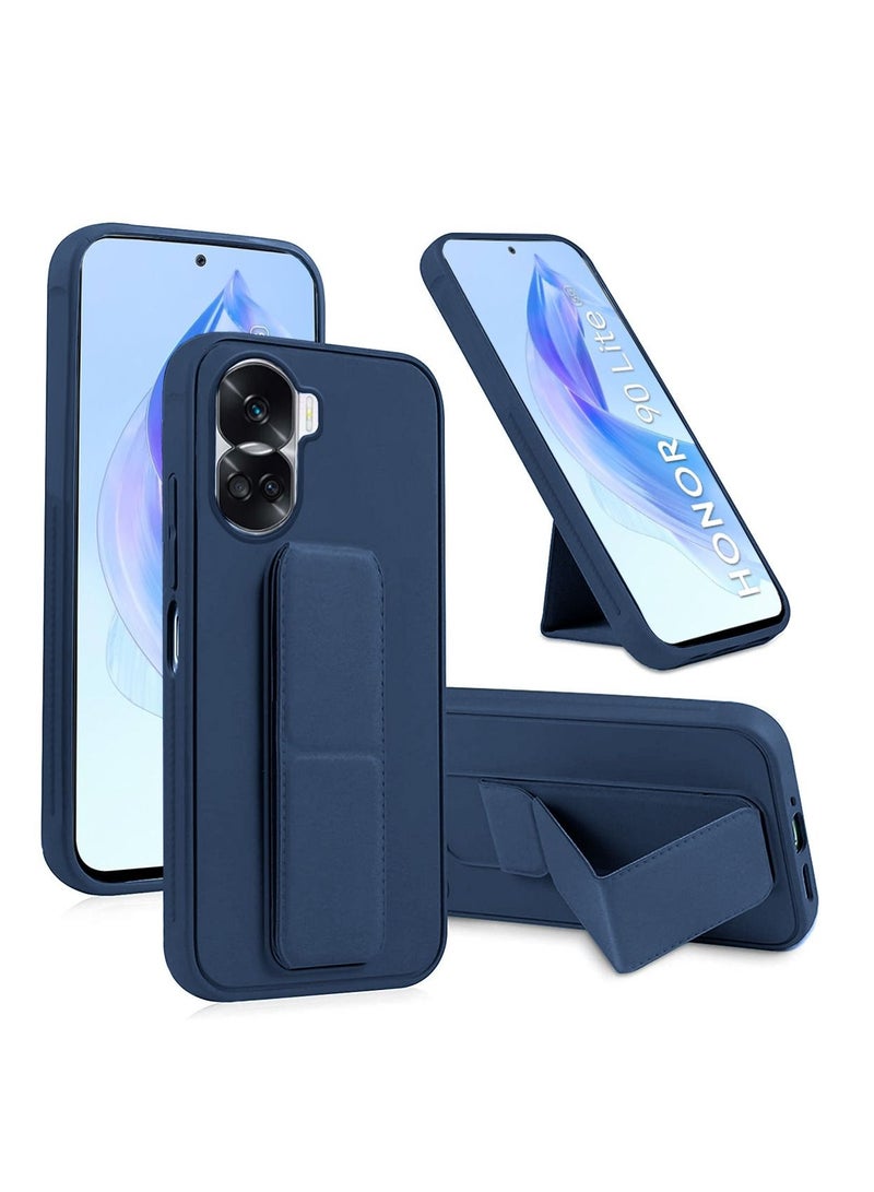 دبليو تيك قبضة يد بمسند مغناطيسي قابل للطي وحزام معصم وقبضة إصبع مع غطاء علبة حديد مدمج لـ هونر 90 لايت 5 جي 2023 أزرق كحلي - Image 1