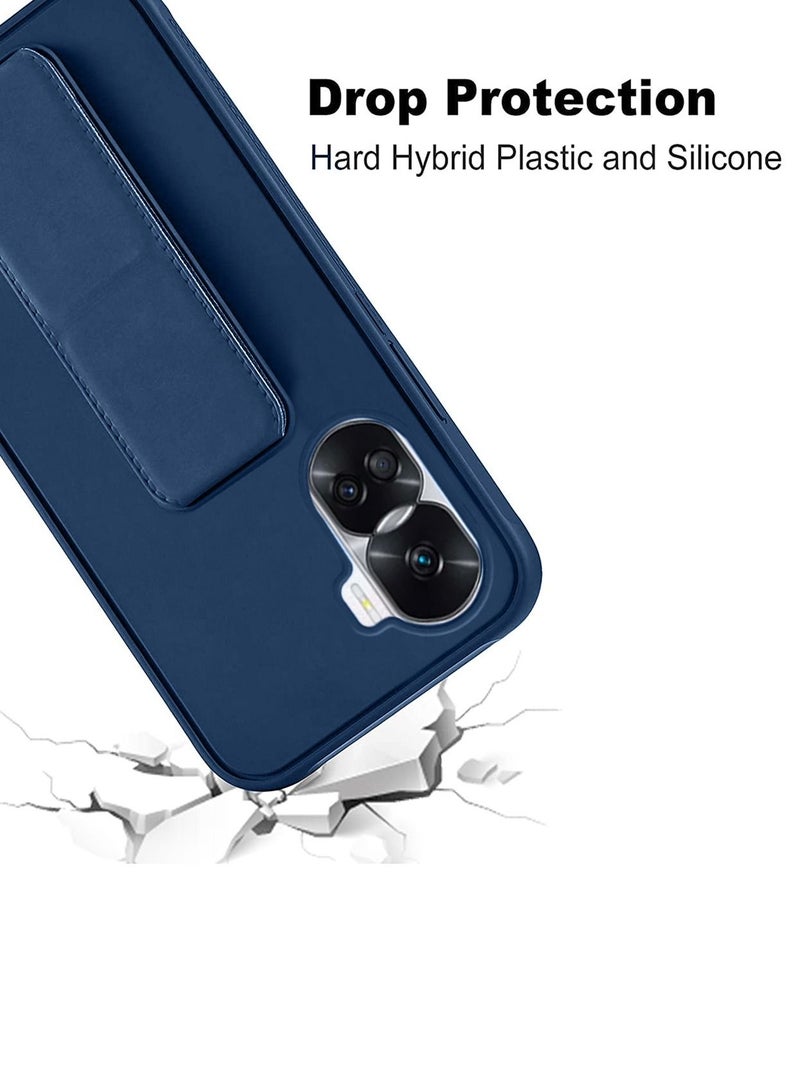 دبليو تيك قبضة يد بمسند مغناطيسي قابل للطي وحزام معصم وقبضة إصبع مع غطاء علبة حديد مدمج لـ هونر 90 لايت 5 جي 2023 أزرق كحلي - Image 5