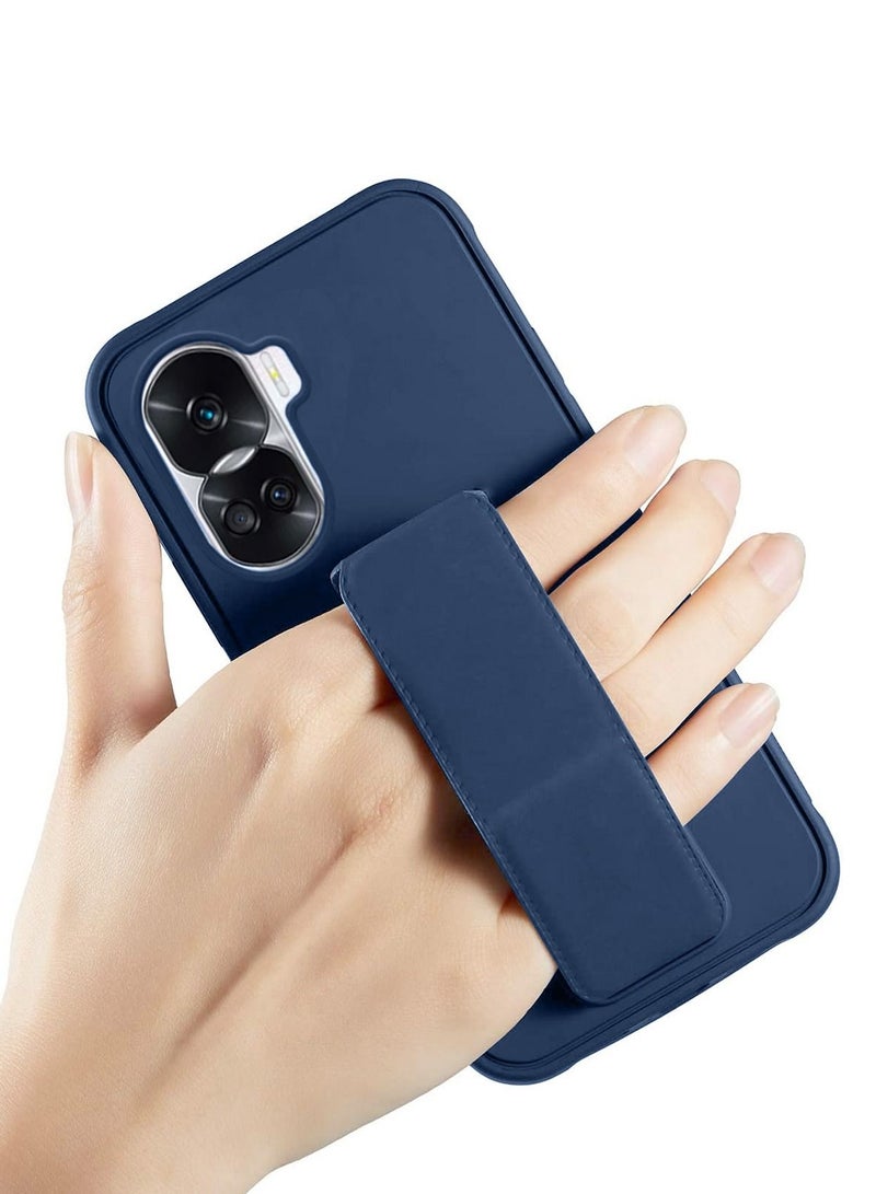 دبليو تيك قبضة يد بمسند مغناطيسي قابل للطي وحزام معصم وقبضة إصبع مع غطاء علبة حديد مدمج لـ هونر 90 لايت 5 جي 2023 أزرق كحلي - Image 2