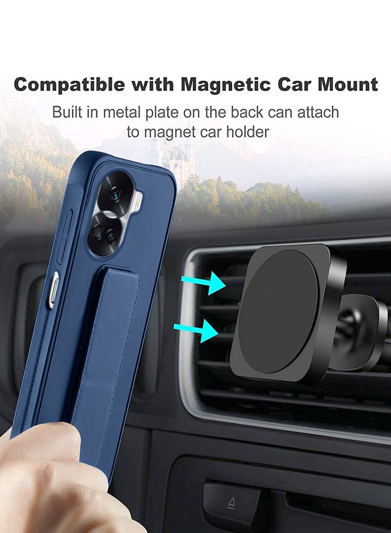 دبليو تيك قبضة يد بمسند مغناطيسي قابل للطي وحزام معصم وقبضة إصبع مع غطاء علبة حديد مدمج لـ هونر 90 لايت 5 جي 2023 أزرق كحلي - Image 3