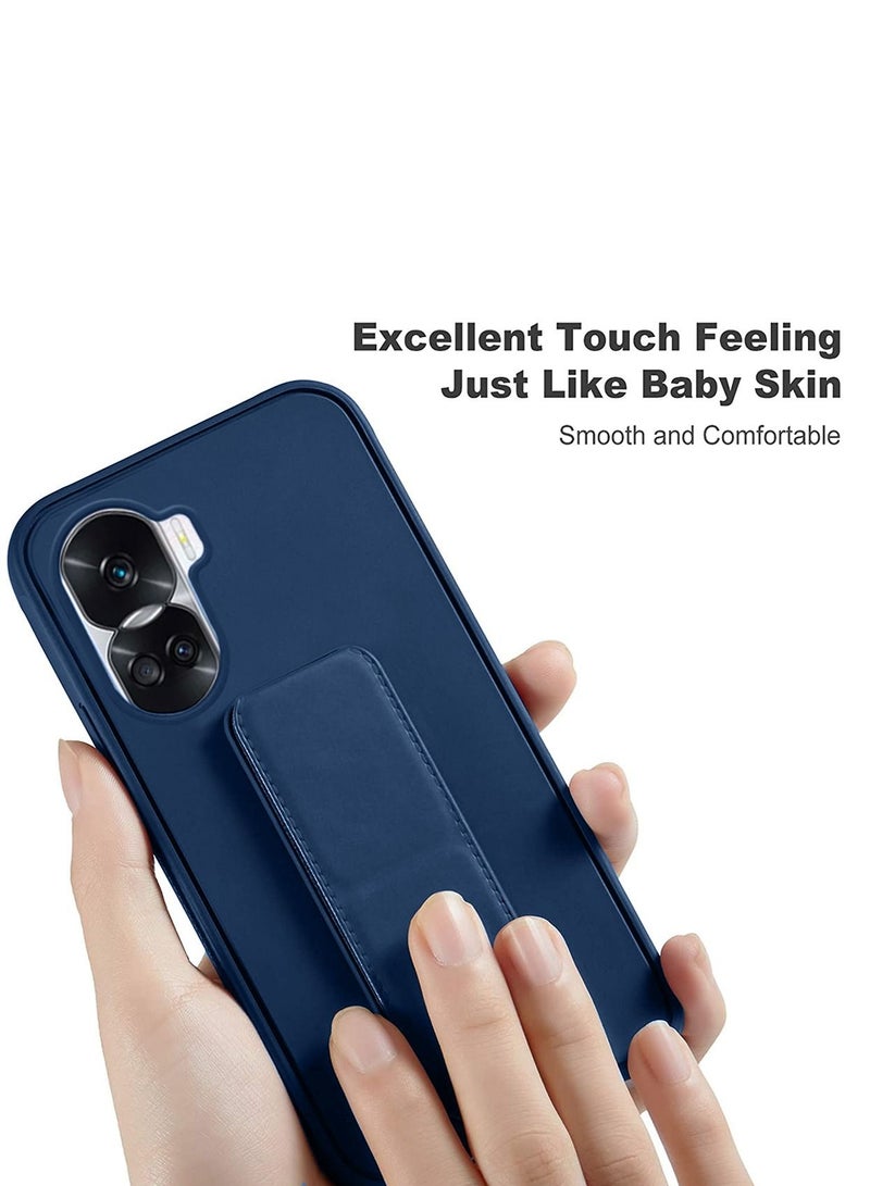 دبليو تيك قبضة يد بمسند مغناطيسي قابل للطي وحزام معصم وقبضة إصبع مع غطاء علبة حديد مدمج لـ هونر 90 لايت 5 جي 2023 أزرق كحلي - Image 4