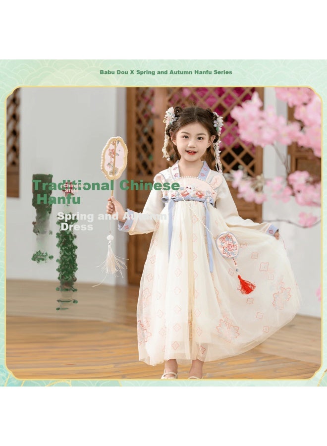 Bobdog Girls Hanfu Dress Mid-autumn New Long Sleeve Ruqun Spring Autumn Children's Chinese Style Pink Rabbit Princess Dress - Image 1