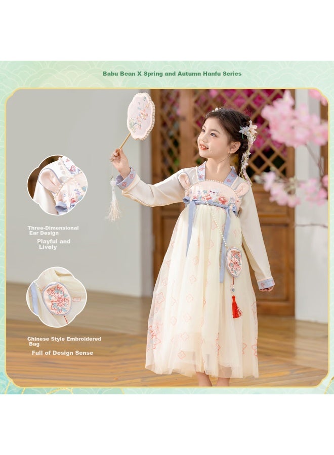 Bobdog Girls Hanfu Dress Mid-autumn New Long Sleeve Ruqun Spring Autumn Children's Chinese Style Pink Rabbit Princess Dress - Image 2