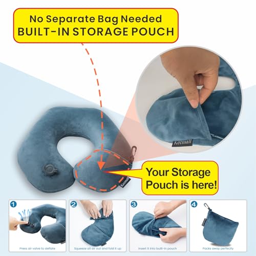 Keemall Inflatable Travel Neck Pillow for Airplane Train Car Washable Pillowcase U Shaped Office Napping Pillow - Image 2