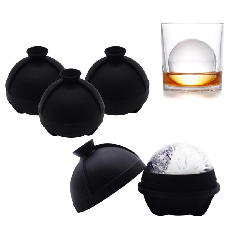 Helpcook Ice Ball Molds Set of 4,Whiskey Ice Ball Maker Mold,Silicone Sphere Ice Molds with Built-in Funnel,Large Round Ice Cube Molds Make 2.5 Inch Sphere Ice for Whiskey & Cocktails - Image 1