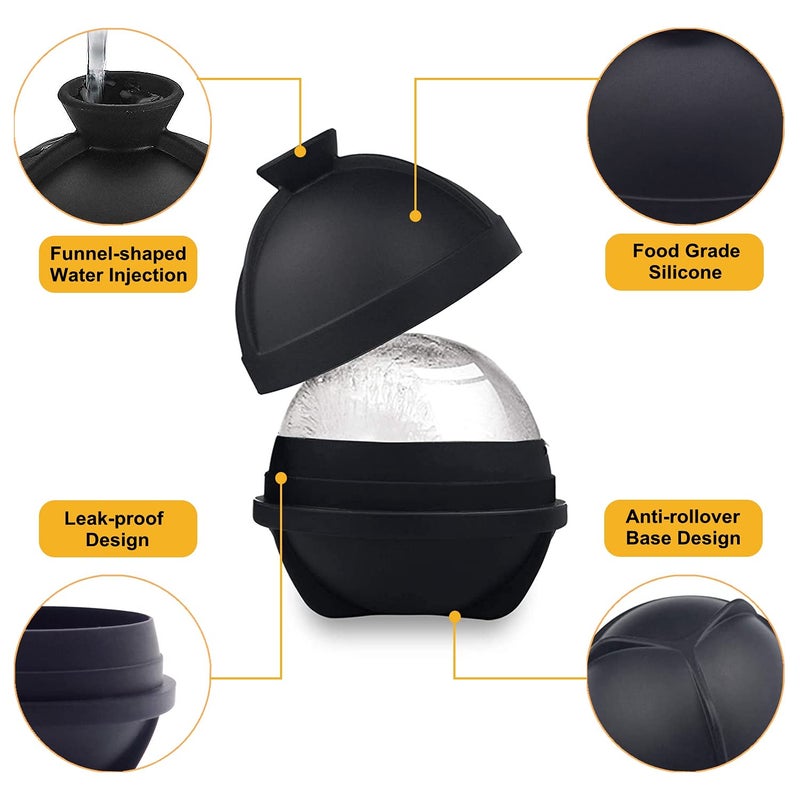 Helpcook Ice Ball Molds Set of 4,Whiskey Ice Ball Maker Mold,Silicone Sphere Ice Molds with Built-in Funnel,Large Round Ice Cube Molds Make 2.5 Inch Sphere Ice for Whiskey & Cocktails - Image 4