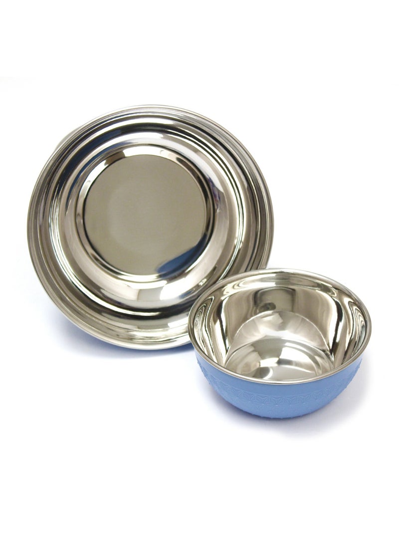 Adore 3pc Mixing Bowl Set Insulated Stainless Steel Inner Durable Plastic Outer with Lid & Knob 600ML,1200ML,1800ML - Blue