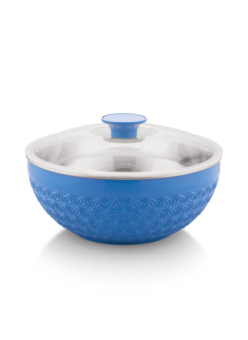 Adore 3pc Mixing Bowl Set Insulated Stainless Steel Inner Durable Plastic Outer with Lid & Knob 600ML,1200ML,1800ML - Blue