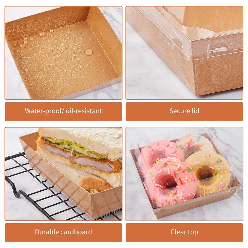 Ocmoiy Small Charcuterie Boxes with Clear Lids, To Go Paper Disposable Food Containers, 5 Inches Bakery Dessert Boxes for Sandwich, Cookie, Pastry, Cake Slice (Brown, 50ct) - Image 4