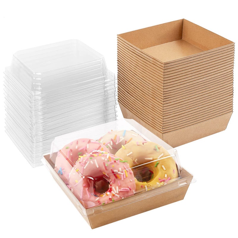 Ocmoiy Small Charcuterie Boxes with Clear Lids, To Go Paper Disposable Food Containers, 5 Inches Bakery Dessert Boxes for Sandwich, Cookie, Pastry, Cake Slice (Brown, 50ct) - Image 1