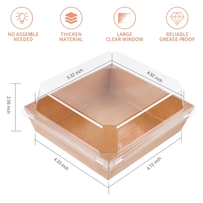 Ocmoiy Small Charcuterie Boxes with Clear Lids, To Go Paper Disposable Food Containers, 5 Inches Bakery Dessert Boxes for Sandwich, Cookie, Pastry, Cake Slice (Brown, 50ct) - Image 2