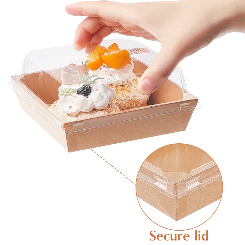 Ocmoiy Small Charcuterie Boxes with Clear Lids, To Go Paper Disposable Food Containers, 5 Inches Bakery Dessert Boxes for Sandwich, Cookie, Pastry, Cake Slice (Brown, 50ct) - Image 3