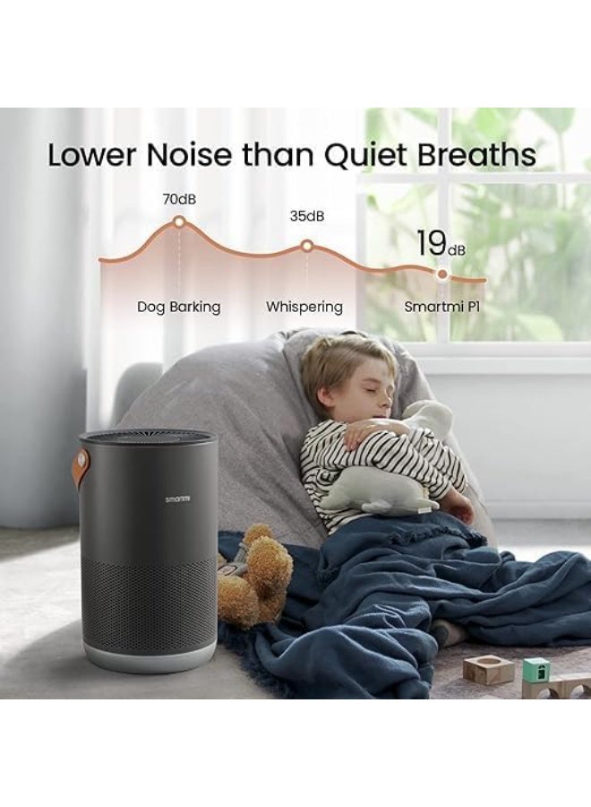 smartmi Air Purifiers for Home, Works with HomeKit, Smart Air Purifier with Handle, Auto Mode, 19db, 0.08 µm Particles Captured, P1 Dark Grey - Image 4