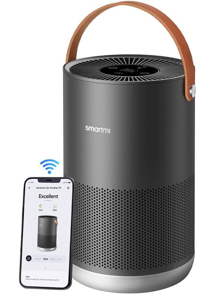 smartmi Air Purifiers for Home, Works with HomeKit, Smart Air Purifier with Handle, Auto Mode, 19db, 0.08 µm Particles Captured, P1 Dark Grey - Image 1