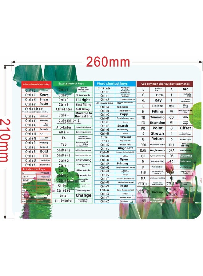 Office Mouse Pad Shortcut Key Formula Table Pad Dormitory Learning Extra Thickened Pad Home Game Keyboard Mouse Pad-Color:Lock Edge 3MM Thickness-Pattern:260*210mm Lotus - Image 1