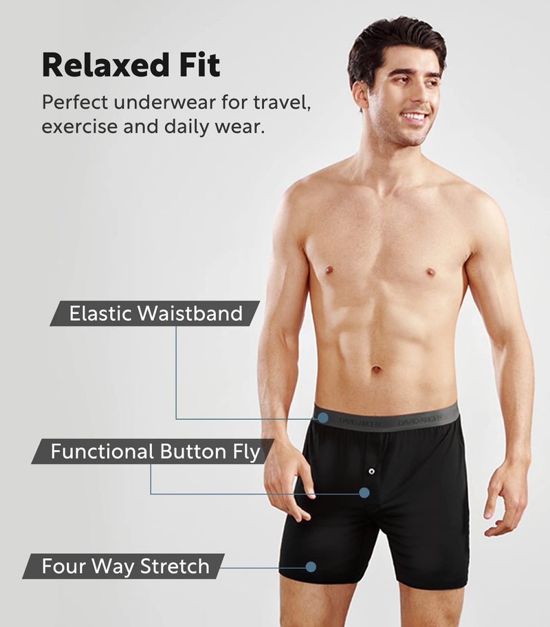 DAVID ARCHY Mens Underwear Bamboo Rayon Boxers for Men Breathable and Cool Men's Boxer Shorts with Button Fly 3 Pack (L,Navy Blue/Black/Dark Gray) - Image 5