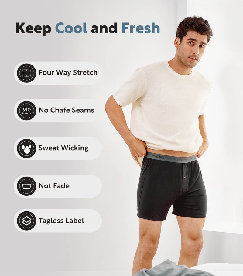 DAVID ARCHY Mens Underwear Bamboo Rayon Boxers for Men Breathable and Cool Men's Boxer Shorts with Button Fly 3 Pack (L,Navy Blue/Black/Dark Gray) - Image 3