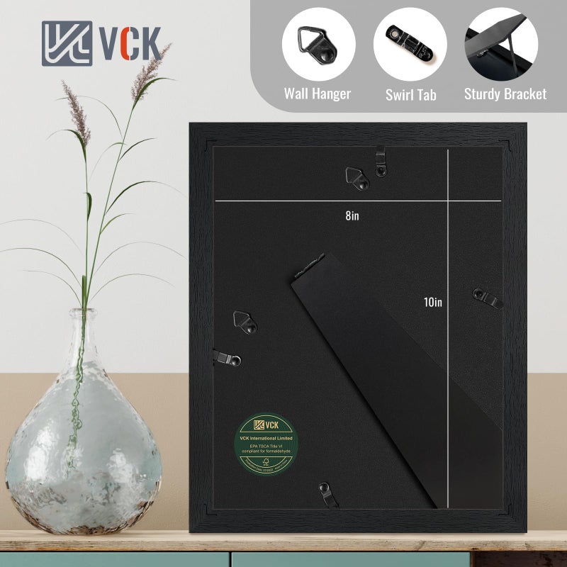 VCK Picture Frame 8Ã—10 Inch Display Picture 5x7 with Mat or 8Ã—10 without Mat Set of 2 Photo Frame with High Definition Real Glass Front Display Tabletop and Wall Mounting Black - Image 3