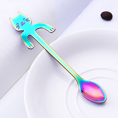 ESRISE Cat Spoon Coffee Tea Spoon Set, ESRISE Stainless Steel Mini Cute Kitten Stirring Teaspoons for Dessert Drink Mixing Milkshake (Multicolor) - Image 3