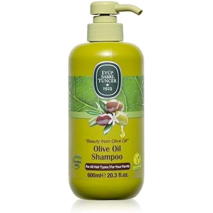 EST Eyup Sabri Tuncer Natural Olive Oil Shampoo, Mediterranean Olive Oil & Glycerin, Vegan & Cruelty-Free, Daily Cleansing Shampoo for All Hair Types, 20.3 fl oz (600ml), Crafted in Turkey Since 1923