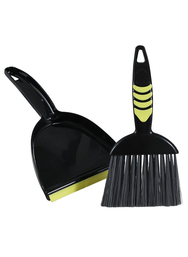 Amal مجموعة مكنسة صغيرة ووعاء غبار مكنسة يدوية مع وعاء غبار أدوات تنظيف محمولة للمكتب، المنضدة، الأريكة، المطبخ، المكتب، العش (أسود/أصفر) - Image 1