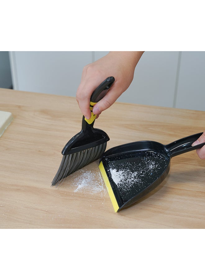 Amal مجموعة مكنسة صغيرة ووعاء غبار مكنسة يدوية مع وعاء غبار أدوات تنظيف محمولة للمكتب، المنضدة، الأريكة، المطبخ، المكتب، العش (أسود/أصفر) - Image 4