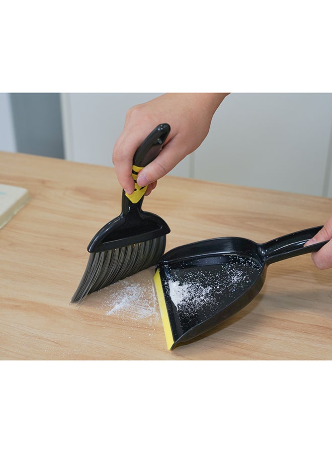 Amal مجموعة مكنسة صغيرة ووعاء غبار مكنسة يدوية مع وعاء غبار أدوات تنظيف محمولة للمكتب، المنضدة، الأريكة، المطبخ، المكتب، العش (أسود/أصفر) - Image 3