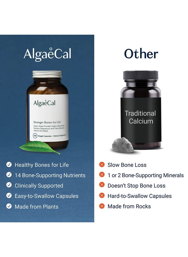 ALGAECAL - Plant Based Calcium Supplement With Vitamin D3 (1000 Iu) For Bone Strength Contains 13 Trace Minerals Supporting Bone Health Organic Calcium For Women & Men 90 Veggie Caps - Image 1